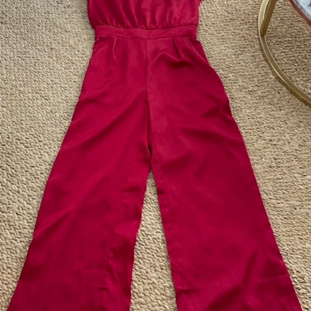 PALMS ROUND NECK SATIN JUMPSUIT - Picture 3 of 5